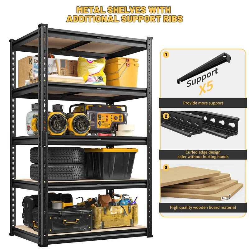 Heavy-Duty 5-Tier Garage Storage Shelving-Maximum Strength. Smarter Organization. Built for Real Storage Needs.